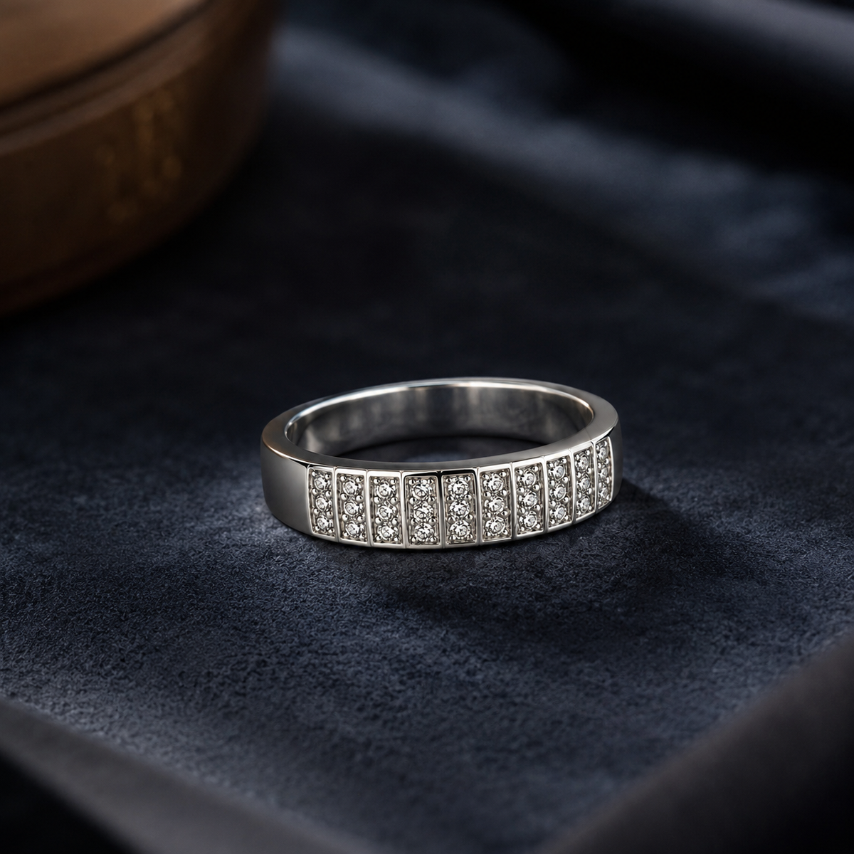 Silver Stone Geometric Band Ring