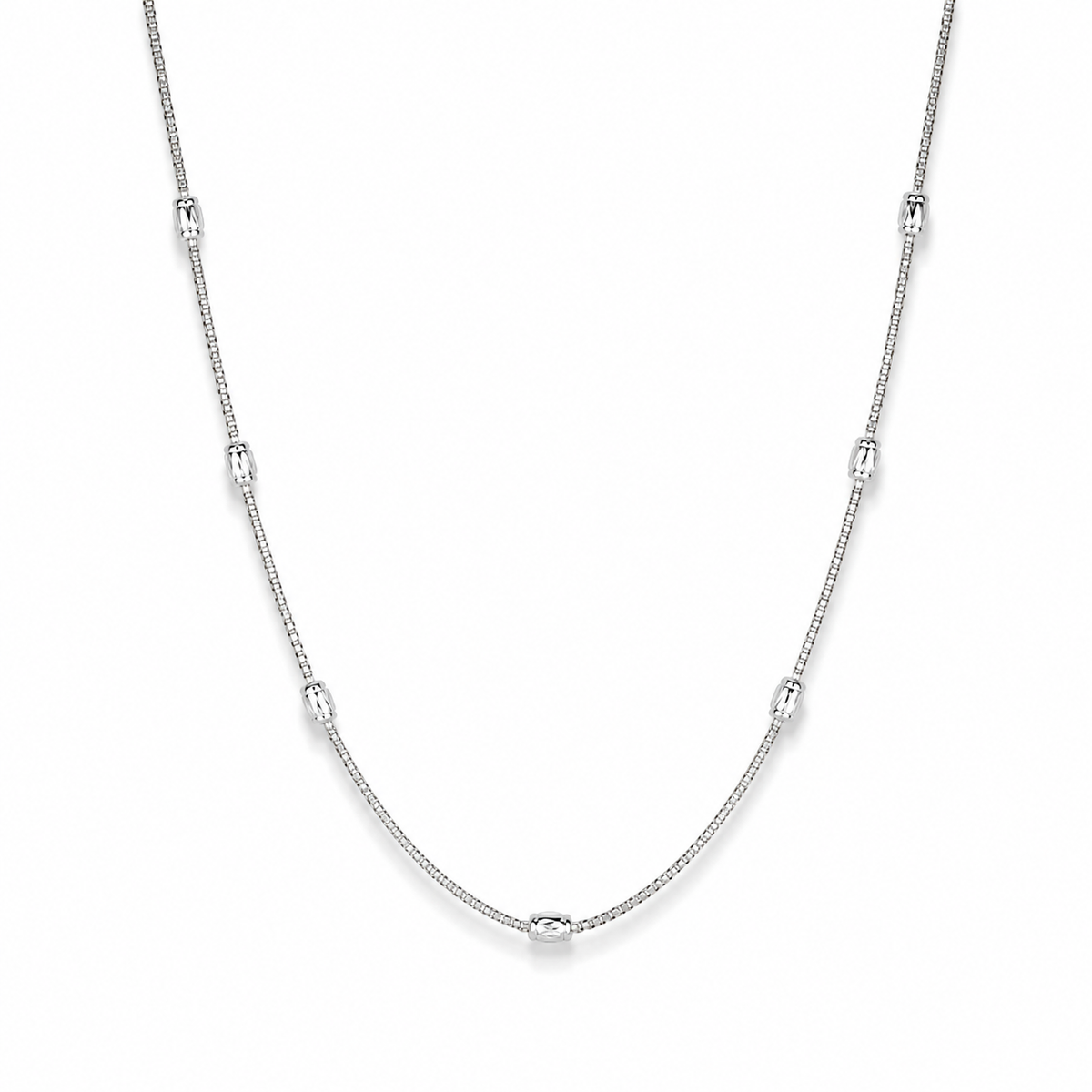 Silver Beaded Station Chain Necklace