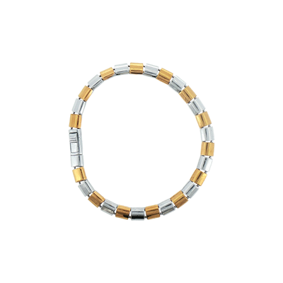 Silver & Gold Plated Cylindrical Link Chain Bracelet