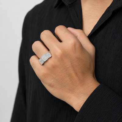 Silver Pavé Bow Motif Band Ring