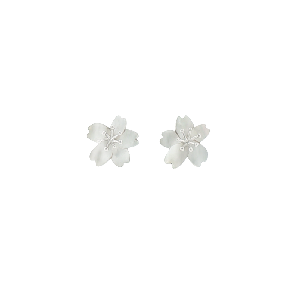 Silver Quartz Flower Stud Earrings