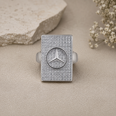 Silver Mercedes Logo Signet Ring