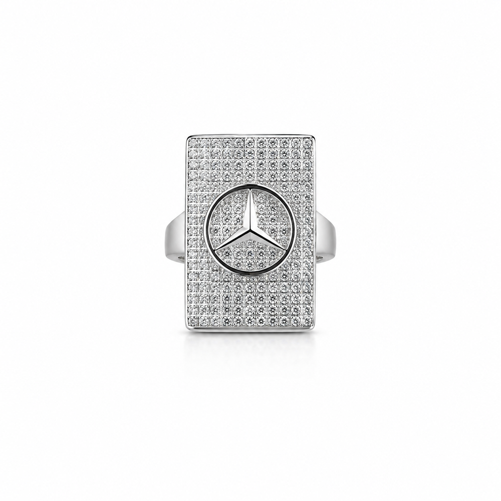 Silver Mercedes Logo Signet Ring