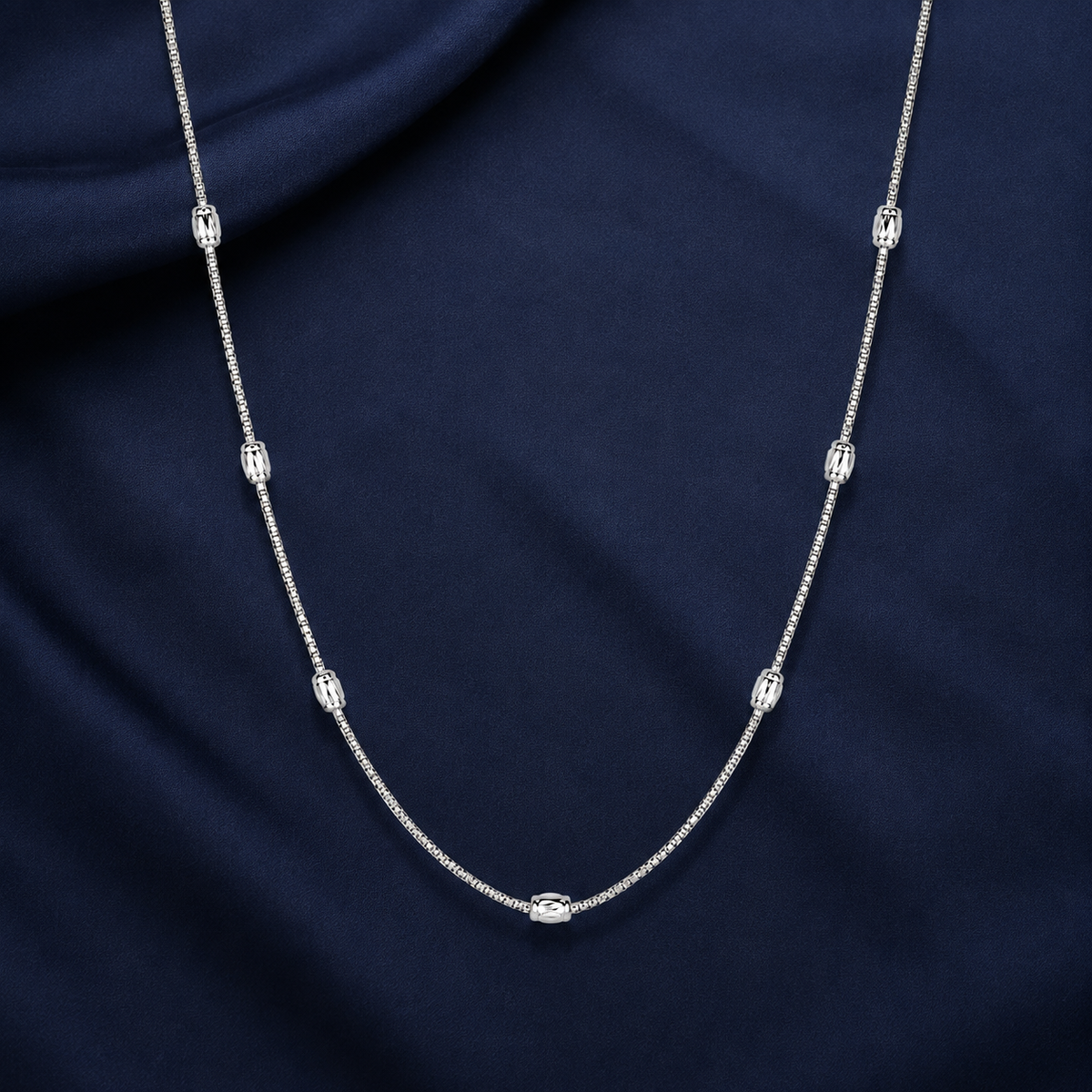 Silver Beaded Station Chain Necklace