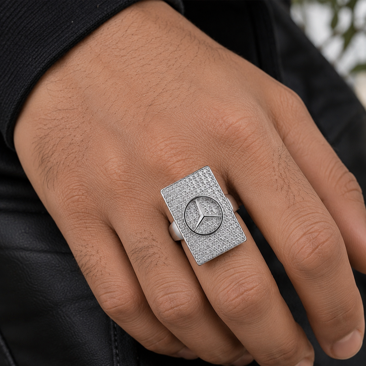Silver Mercedes Logo Signet Ring