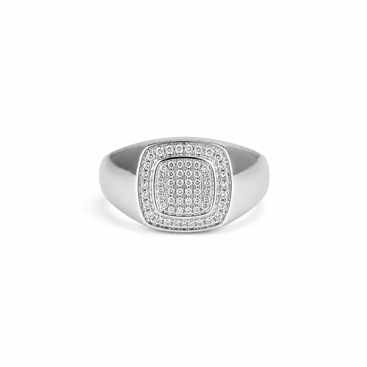 Silver Pave Stone Cushion Signet Ring