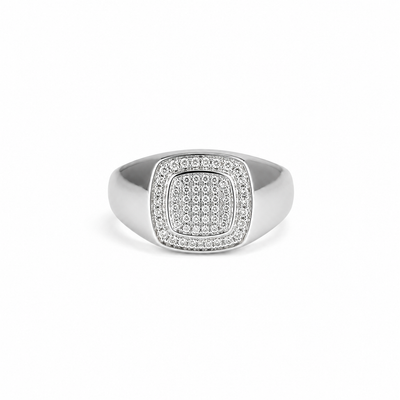 Silver Pave Stone Cushion Signet Ring