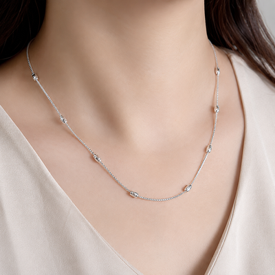 Silver Beaded Station Chain Necklace