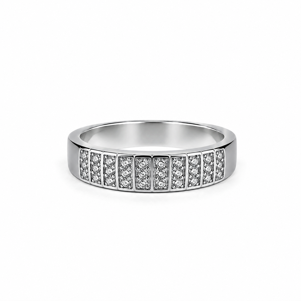Silver Stone Geometric Band Ring