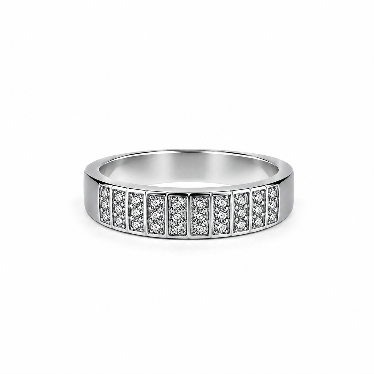 Silver Stone Geometric Band Ring