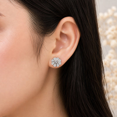 Silver Floral Starburst Stud Earrings