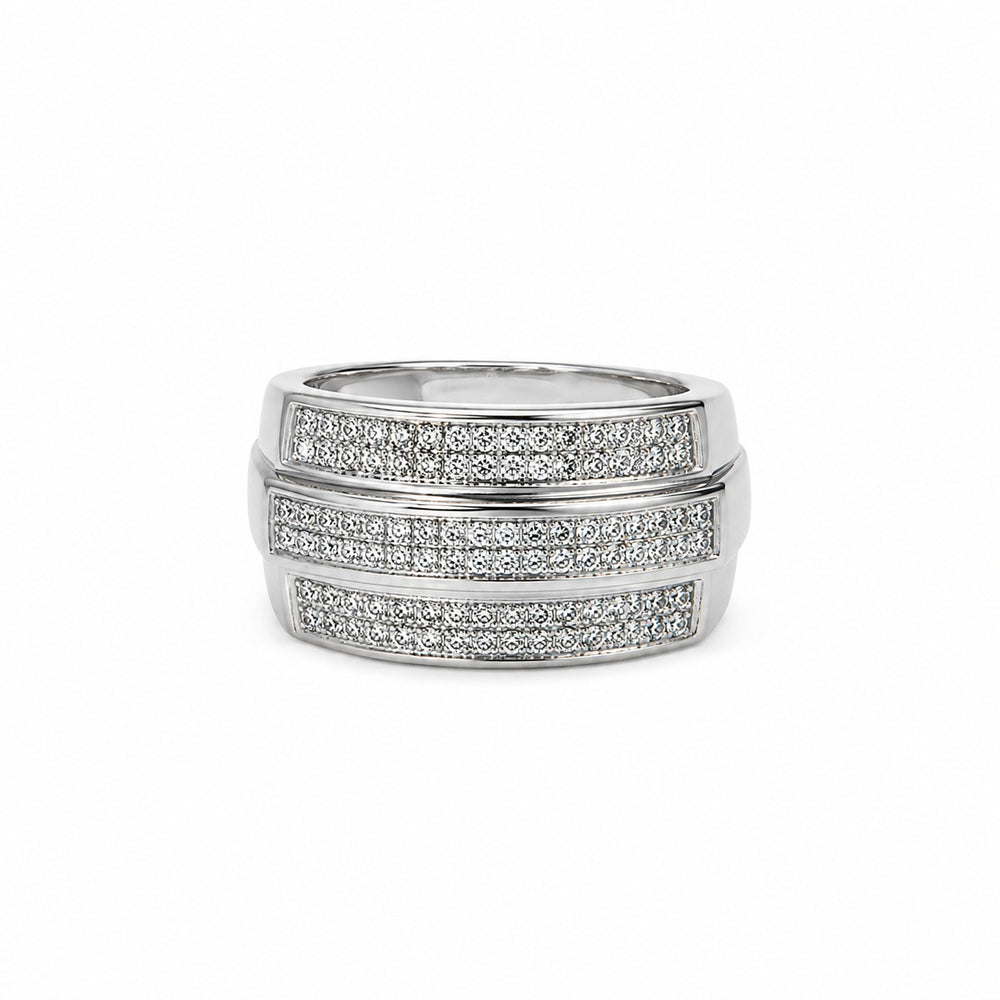 Silver Three-Row Stone Pavé Band Ring