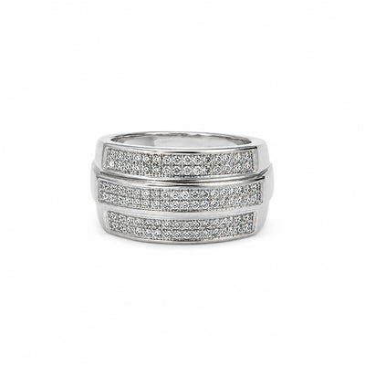 Silver Three-Row Stone Pavé Band Ring