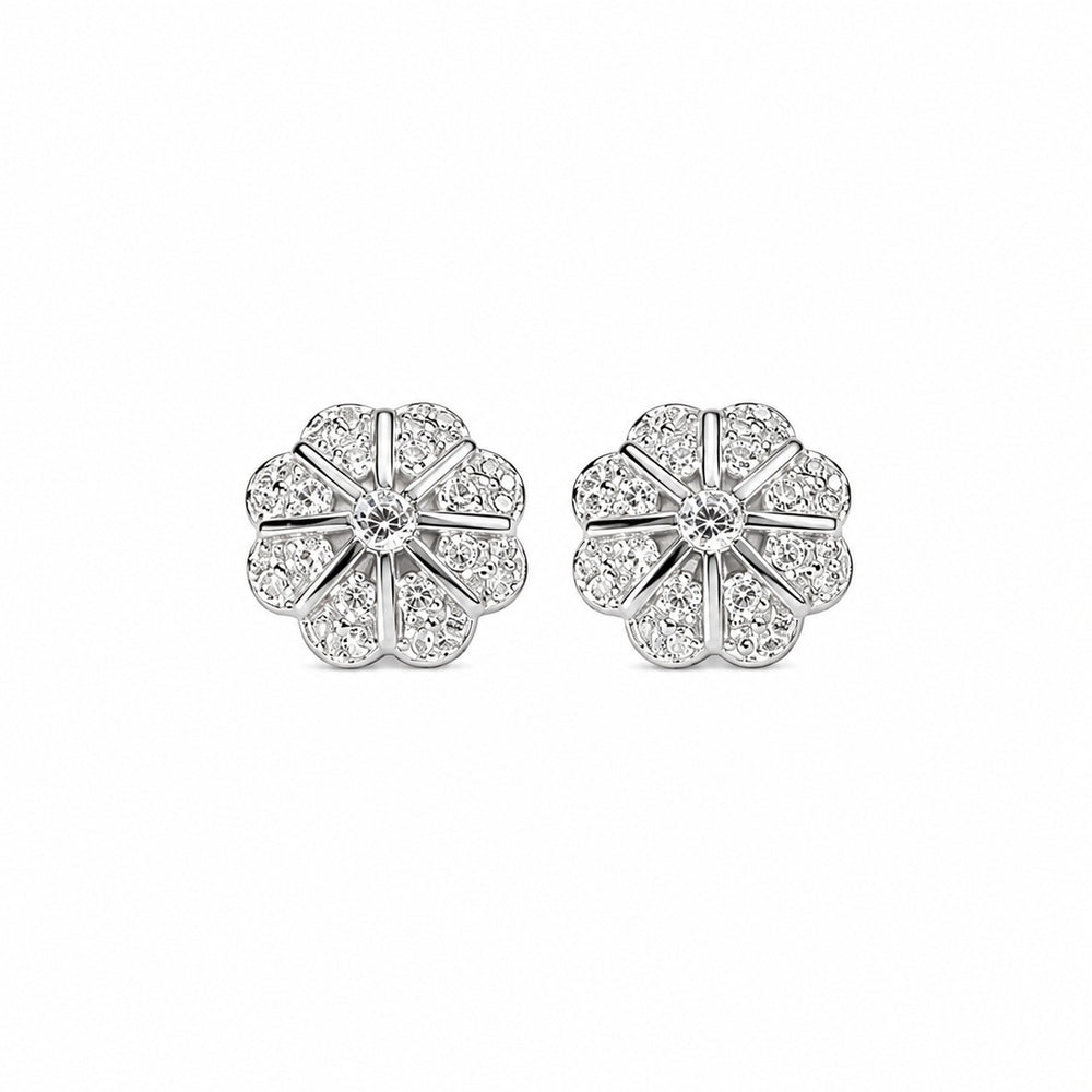 Silver Floral Starburst Stud Earrings