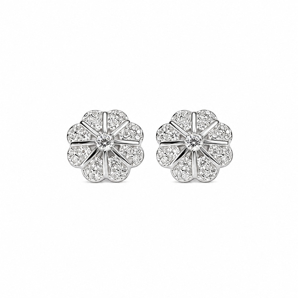 Silver Floral Starburst Stud Earrings