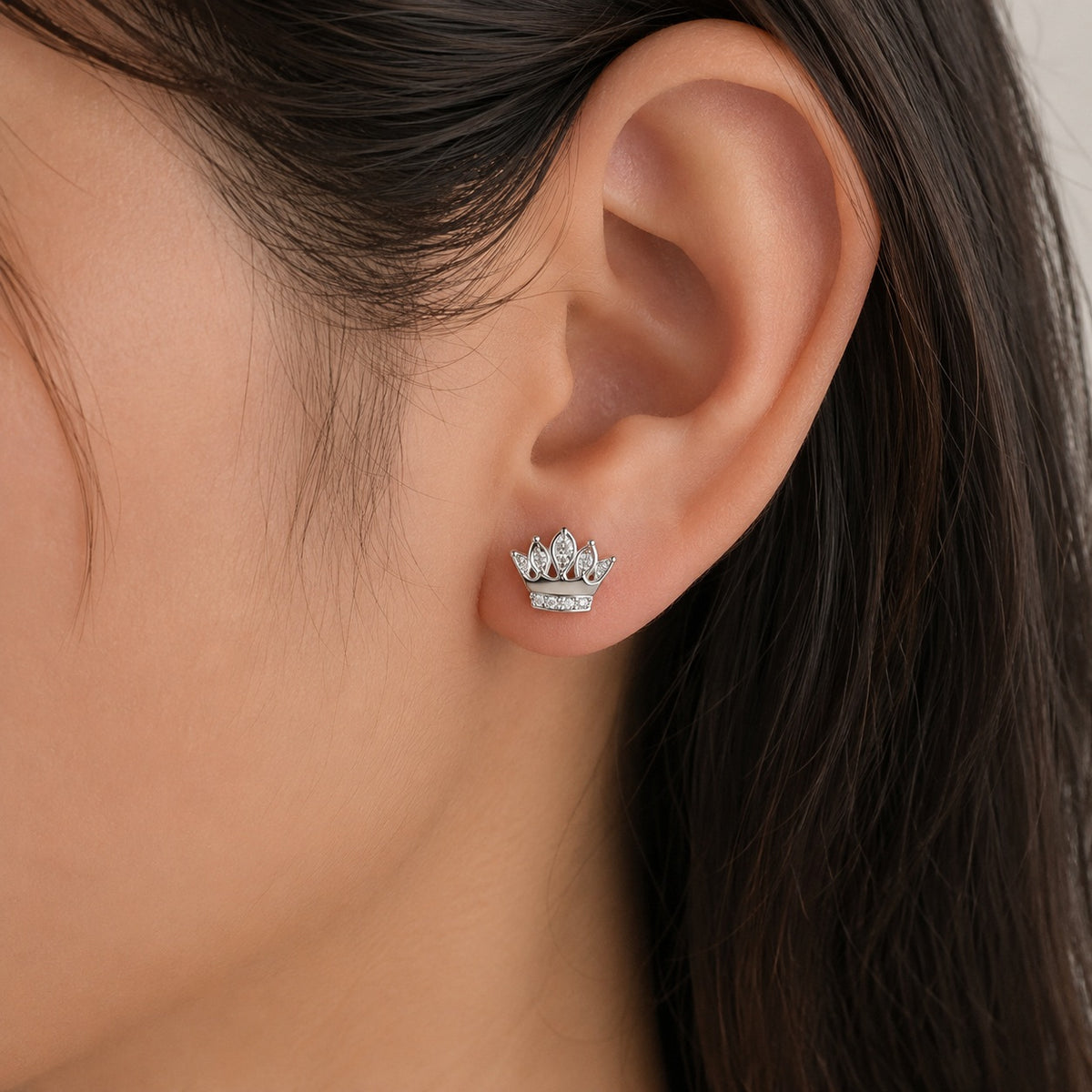 Silver Crown Stud Earrings