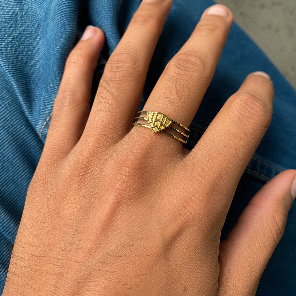 Silver Art Deco Geometric Triple Band Ring