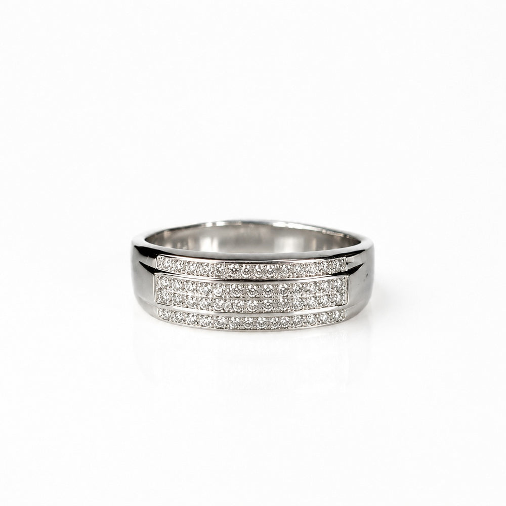 Silver Three-Row Stone Pave Band Ring