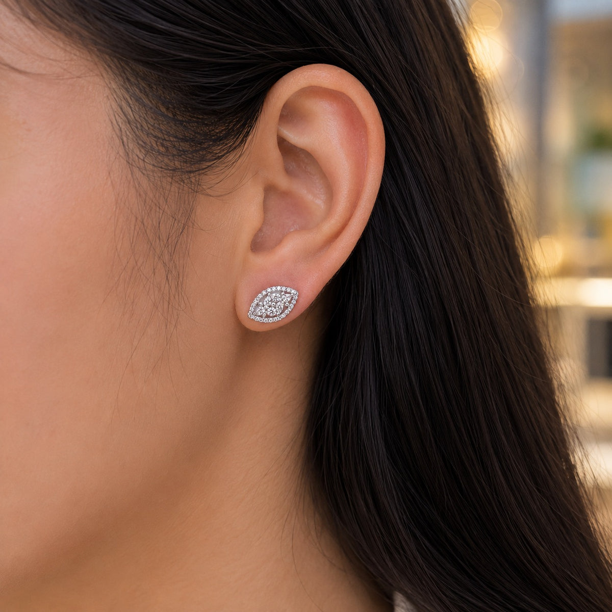 Silver Cluster Eye-Shaped Stud Earrings