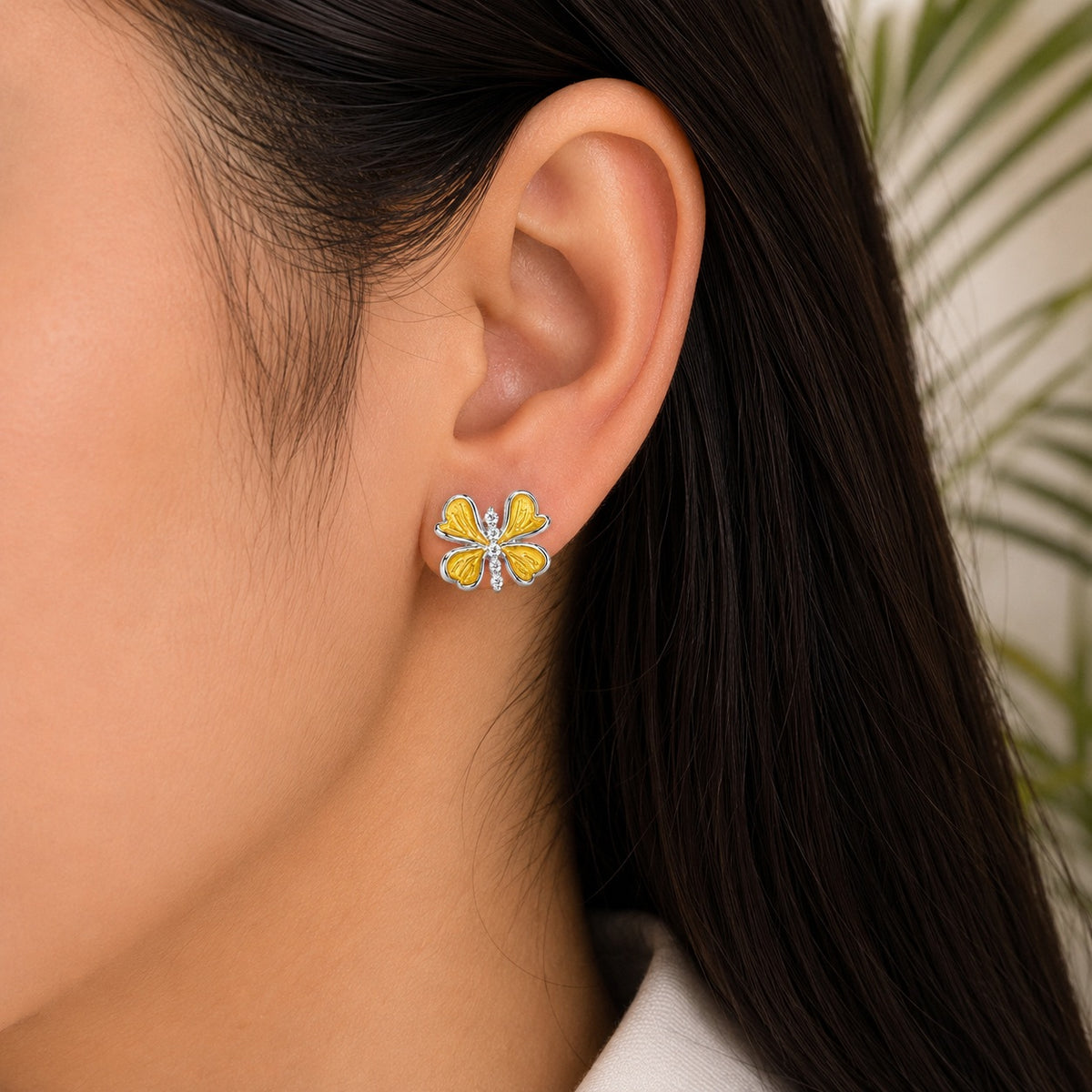 Silver Stone Butterfly Stud Earrings