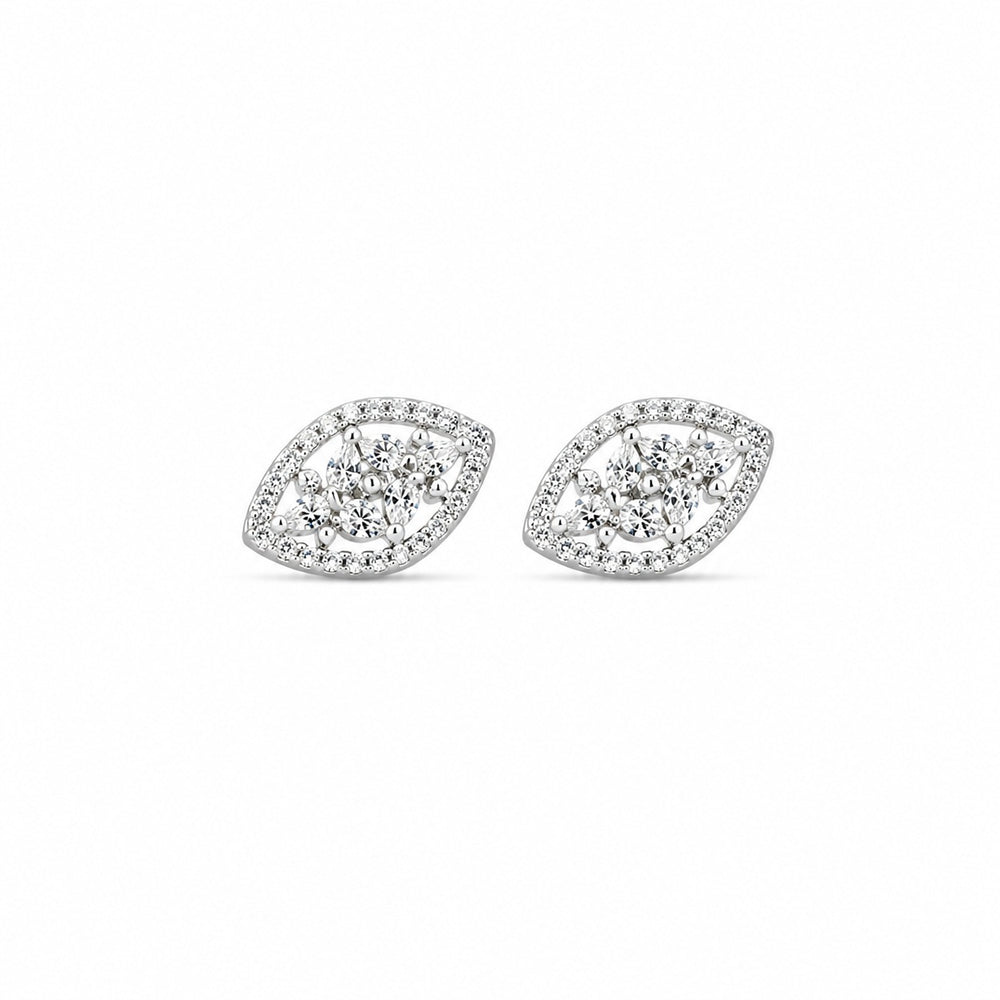 Silver Cluster Eye-Shaped Stud Earrings