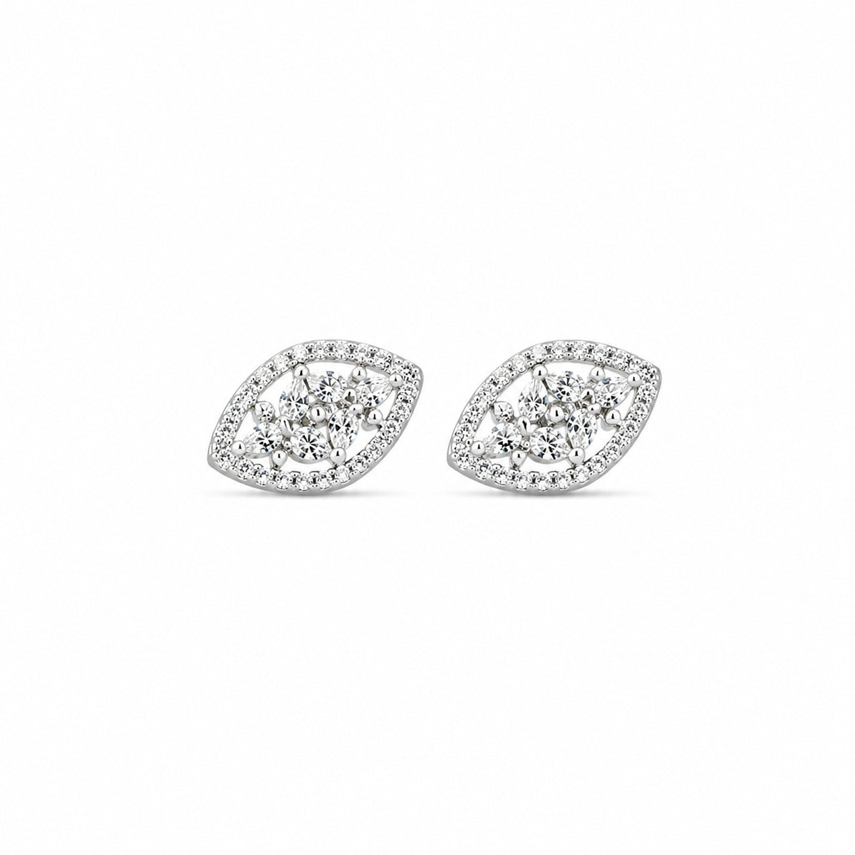 Silver Cluster Eye-Shaped Stud Earrings
