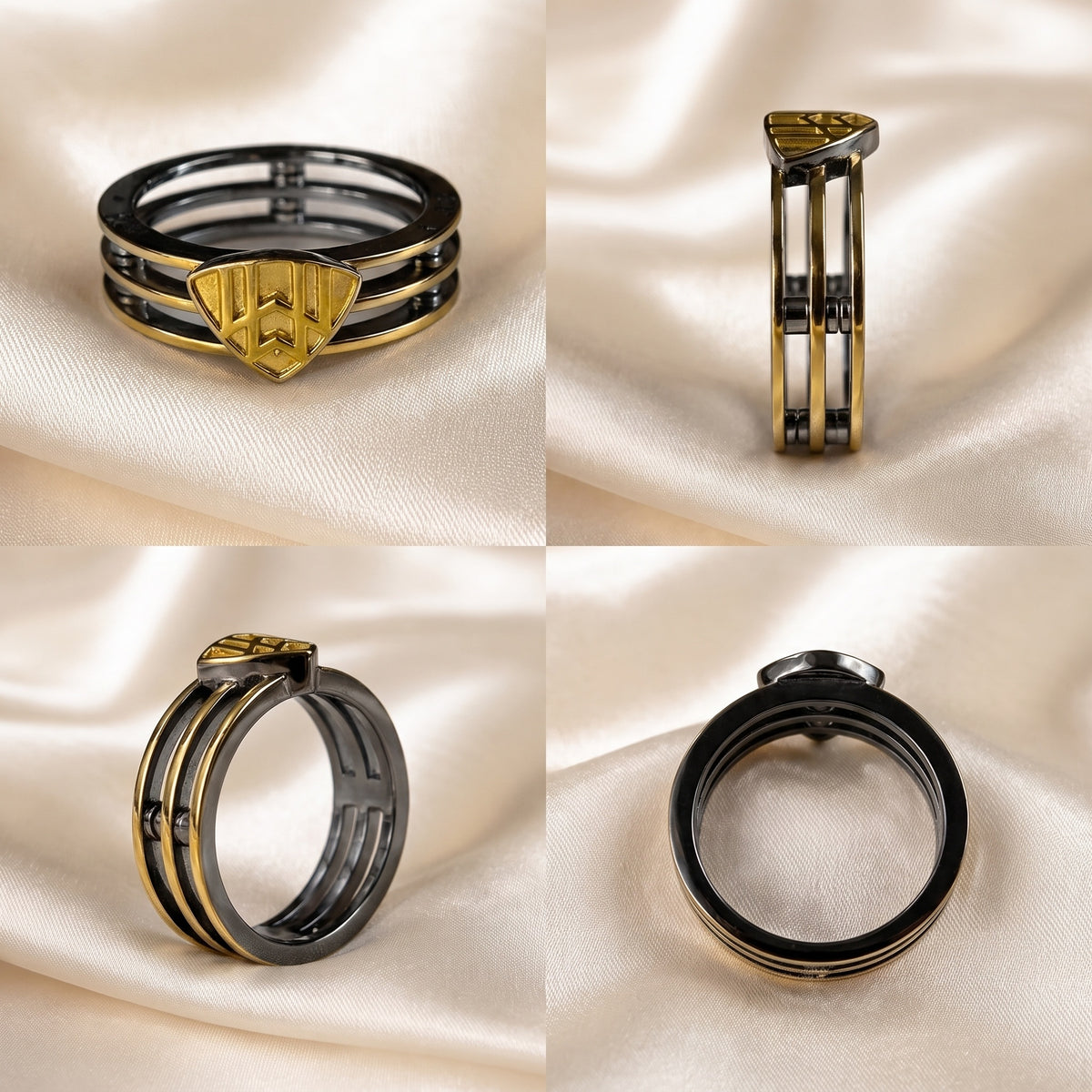Silver Art Deco Geometric Triple Band Ring