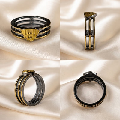 Silver Art Deco Geometric Triple Band Ring