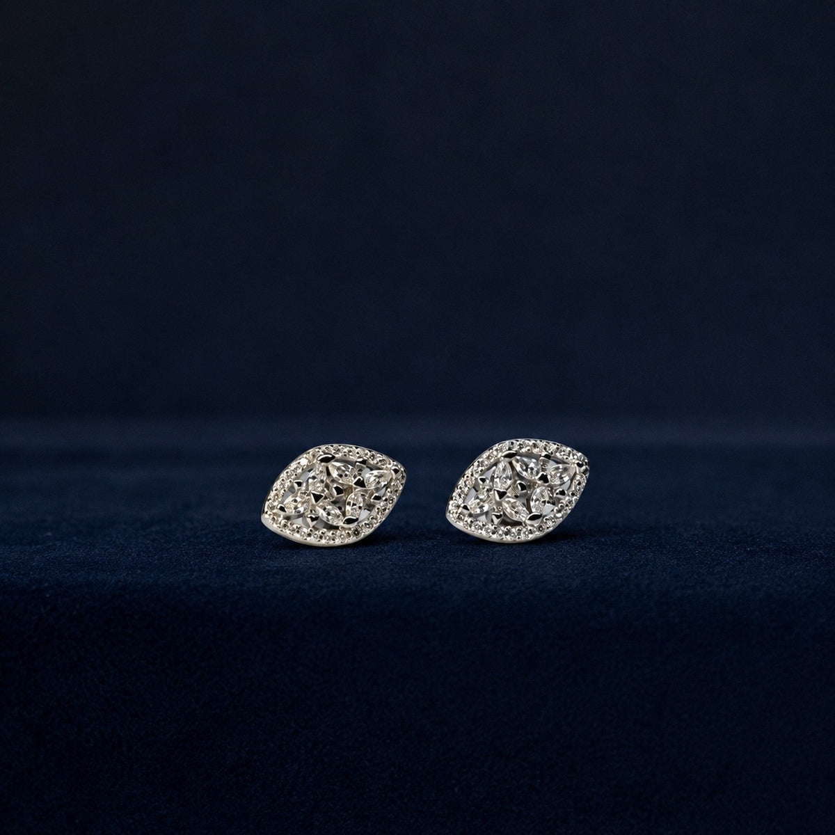 Silver Cluster Eye-Shaped Stud Earrings