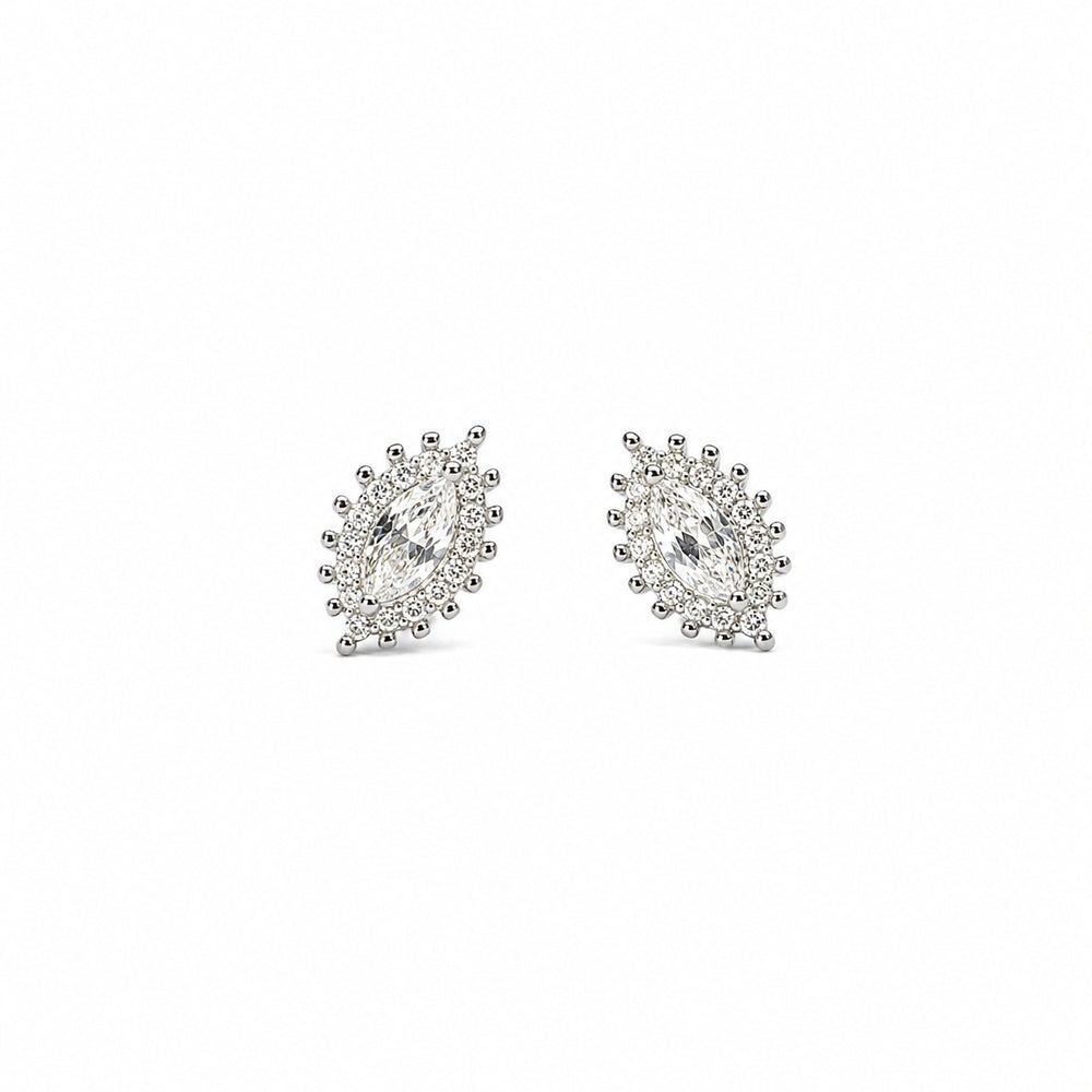 Silver Marquise Halo Stud Earrings