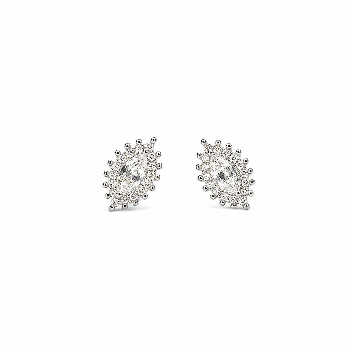Silver Marquise Halo Stud Earrings