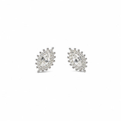 Silver Marquise Halo Stud Earrings