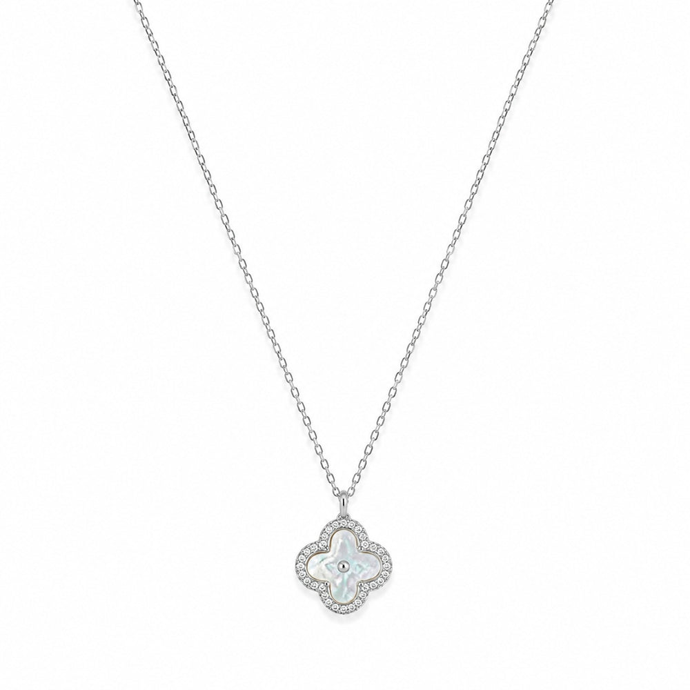 Silver Pearl Clover Charm Necklace