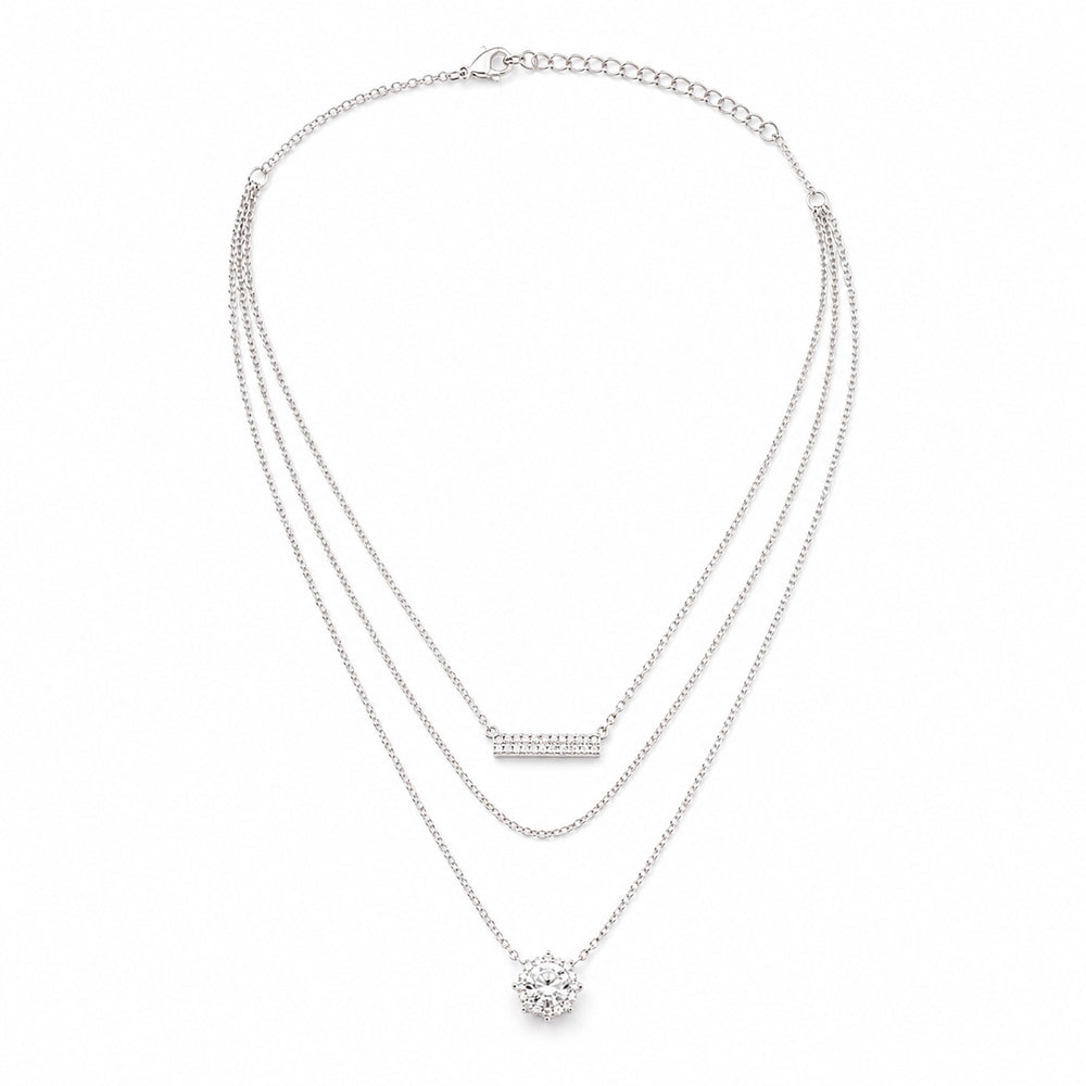 Silver Stones Bar and Cluster Layered Necklace