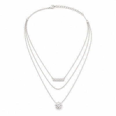 Silver Stones Bar and Cluster Layered Necklace