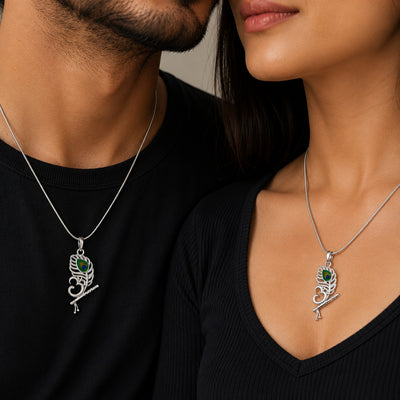 Silver Om Flute and Peacock Feather Pendant