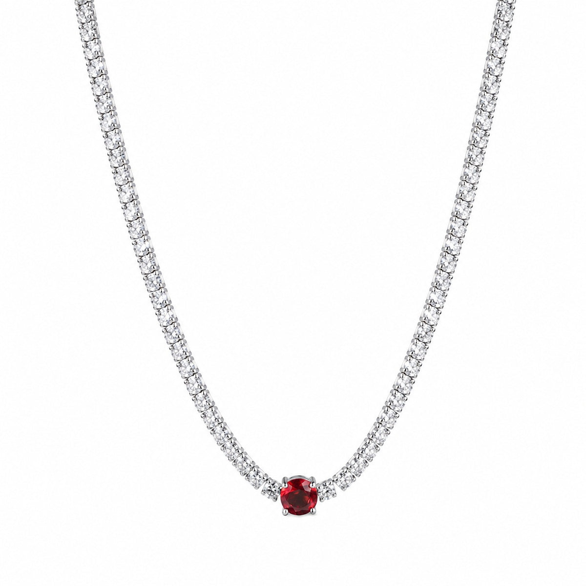 Silver Ruby Center Tennis Necklace