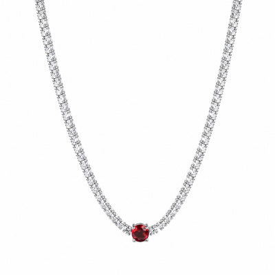 Silver Ruby Center Tennis Necklace
