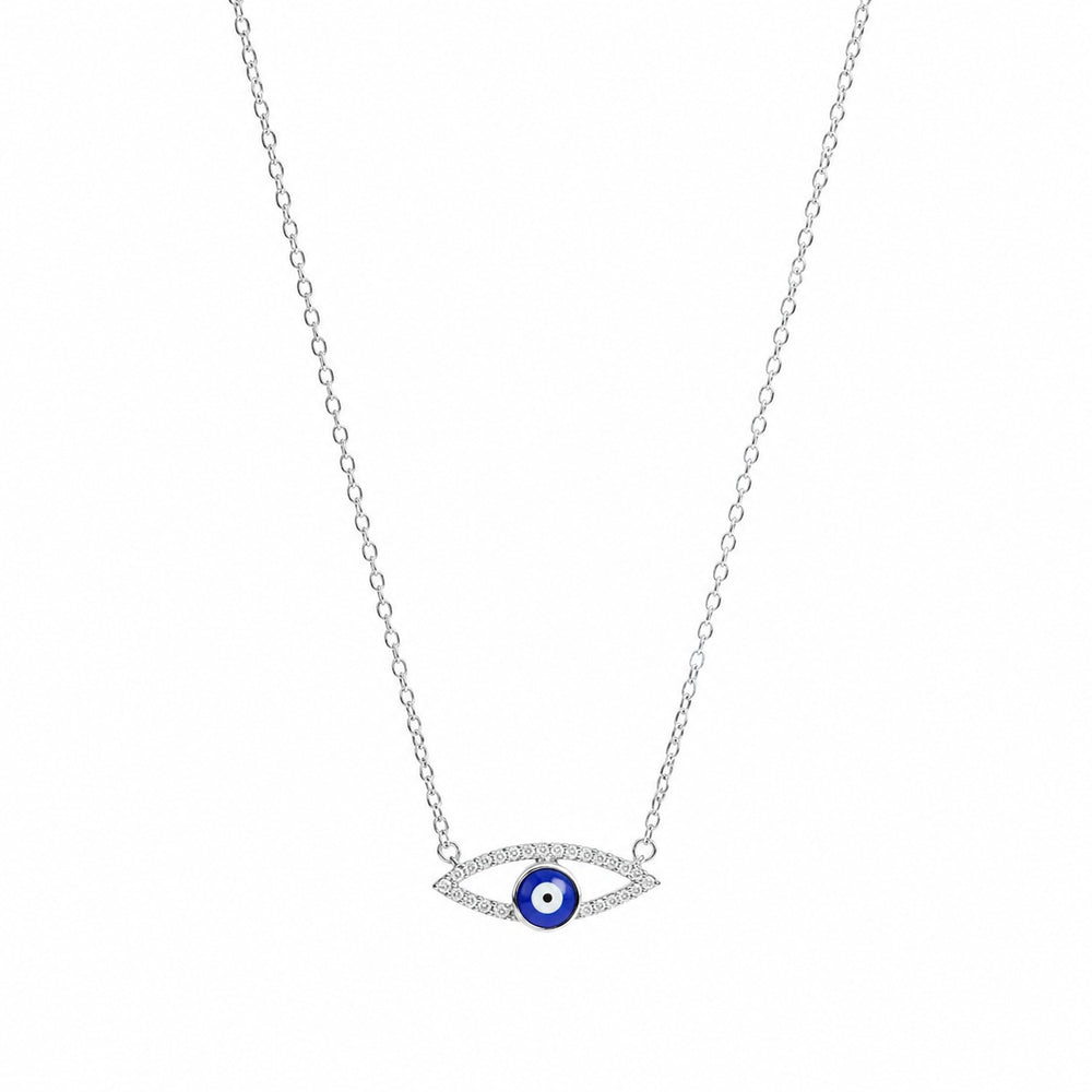 Silver Sapphire Evil Eye Charm Necklace