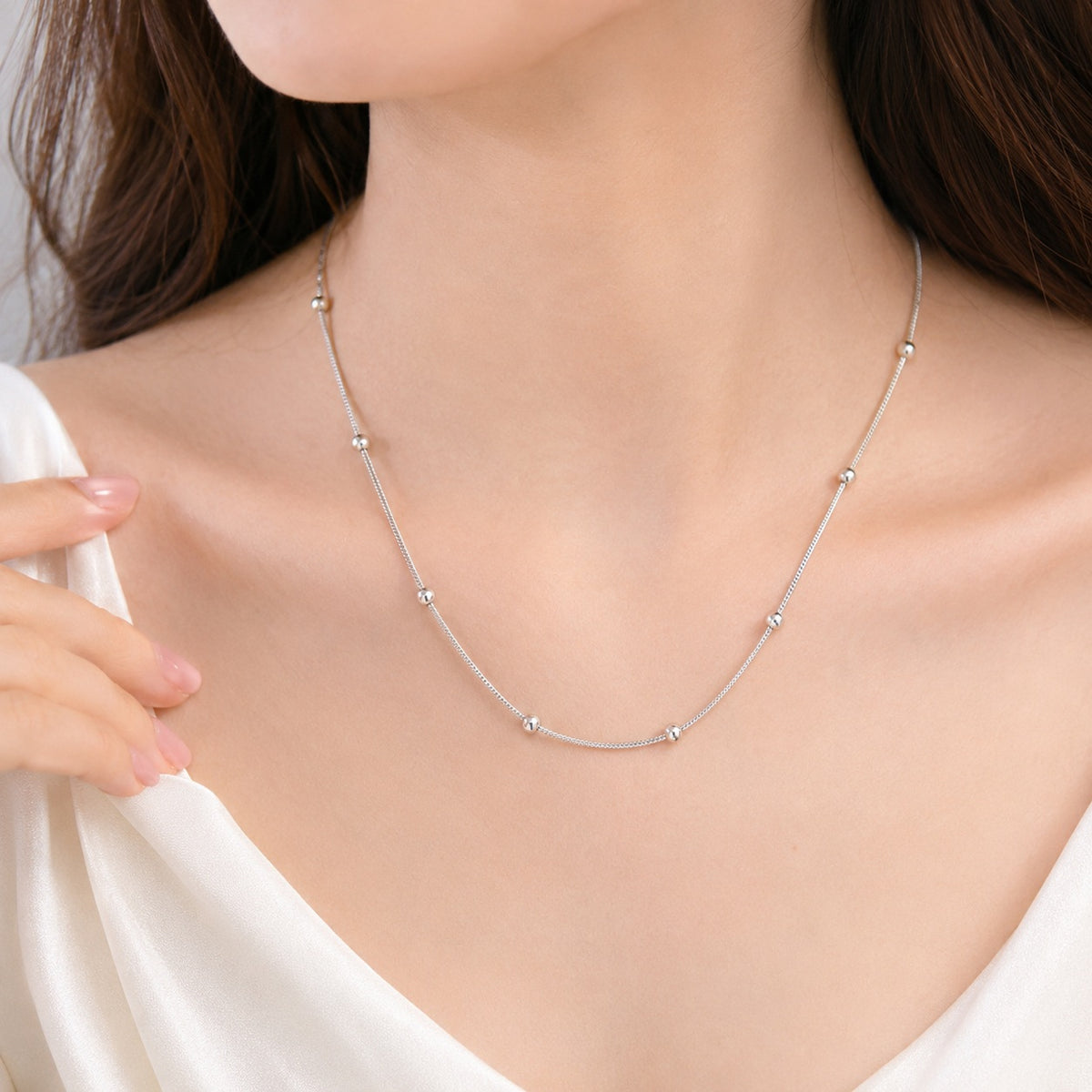 Silver Beaded Snake Chain