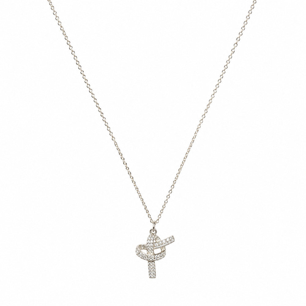 Silver Pave Knot Pendant with Chain