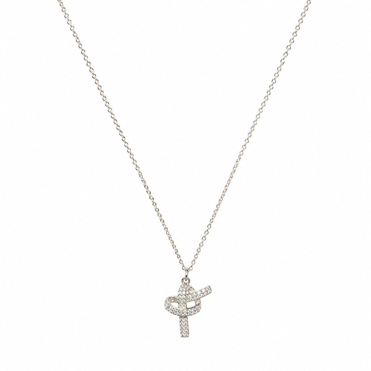 Silver Pave Knot Pendant with Chain