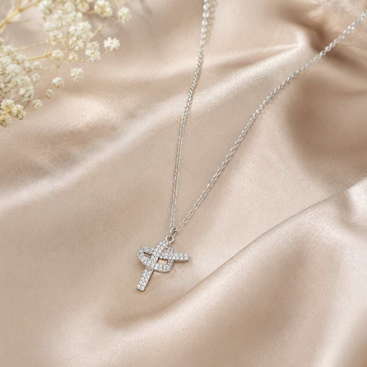 Silver Pave Knot Pendant with Chain