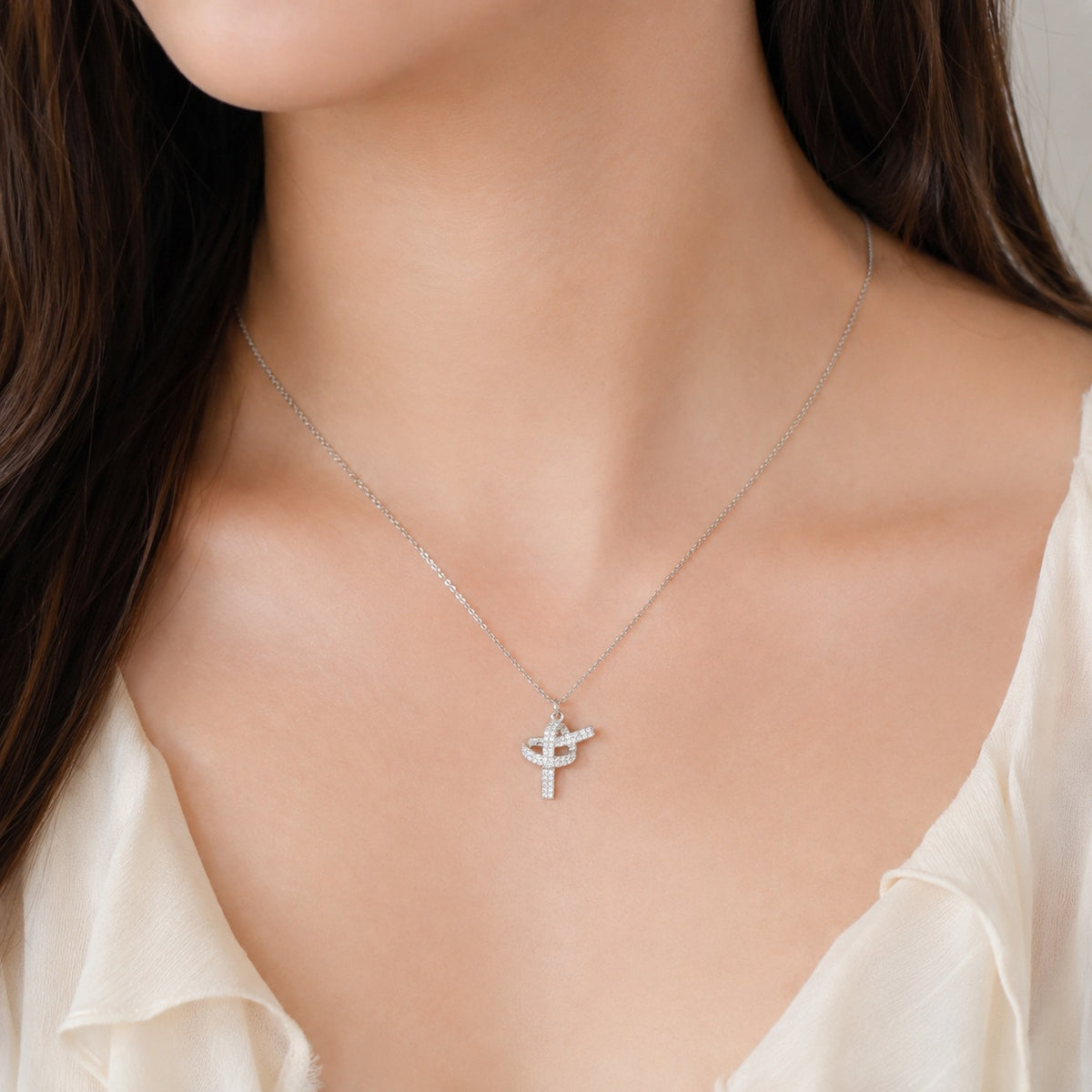 Silver Pave Knot Pendant with Chain