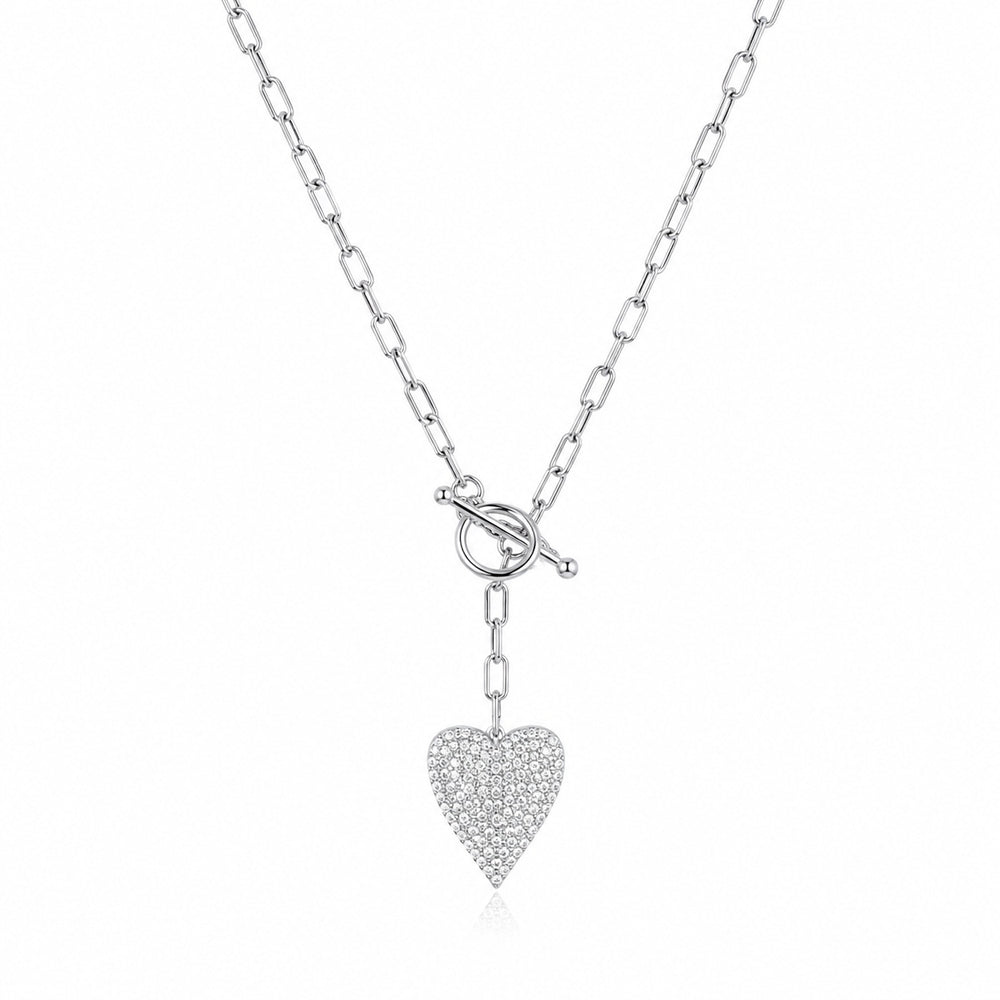Silver Pavé Heart Toggle Necklace