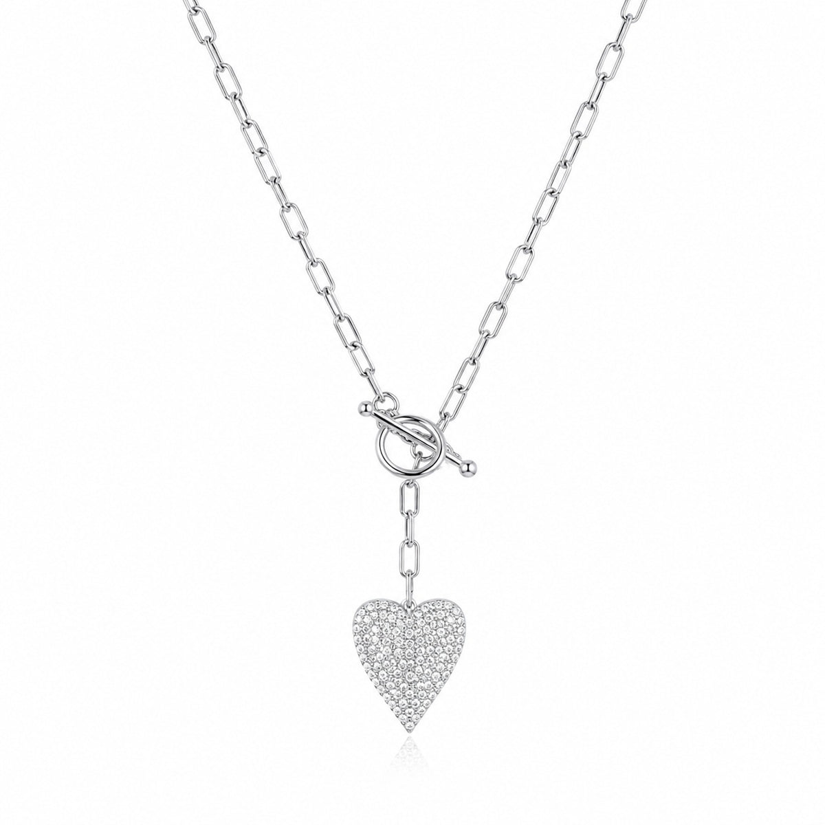 Silver Pavé Heart Toggle Necklace