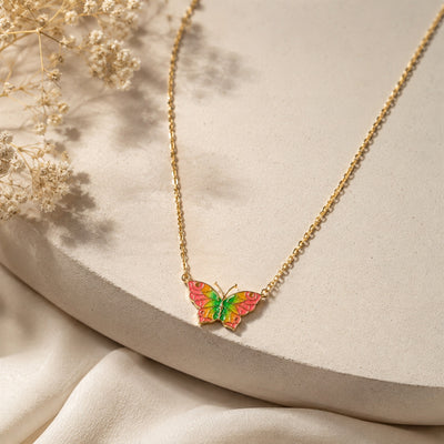 Silver Vibrant Enamel Butterfly Charm Necklace