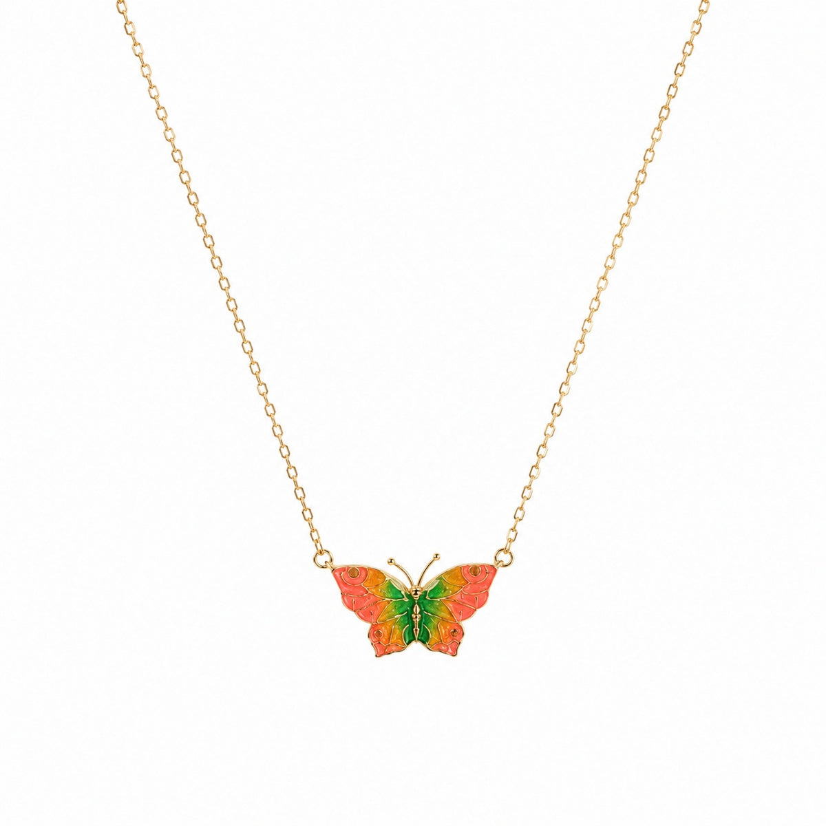 Silver Vibrant Enamel Butterfly Charm Necklace
