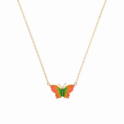 Silver Vibrant Enamel Butterfly Charm Necklace