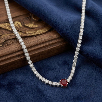 Silver Ruby Center Tennis Necklace